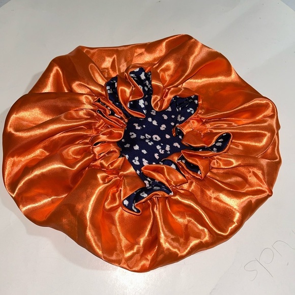 kkcollectionsss Accessories - Orange Satin lined Hair Bonnet with Floral exterior
